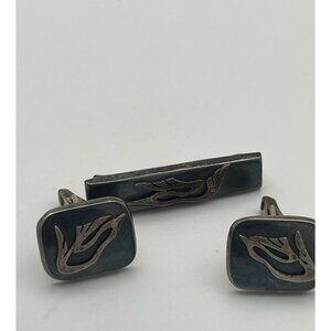 Enrique Ledesma Mexico Sterling Dove Tie Bar Cufflinks circa 1950 Signed